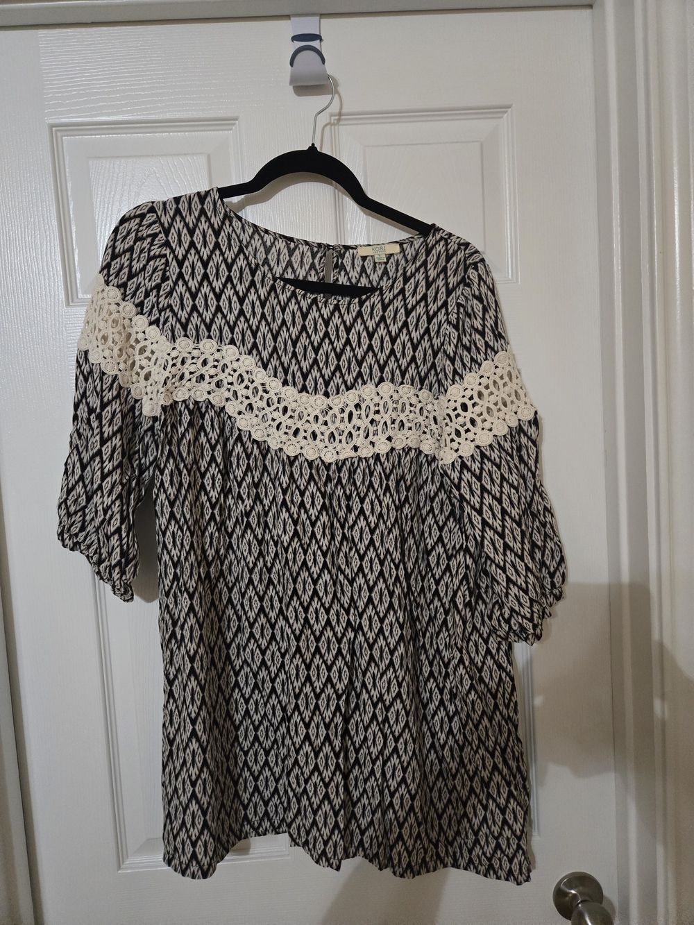 Kori Black & Cream Crochet Yoke Tunic